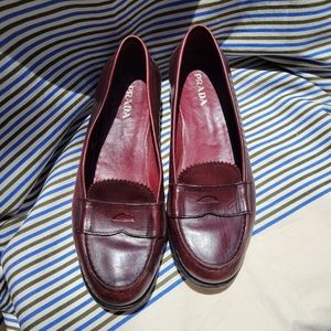 PRADA Red Leather Loafers
